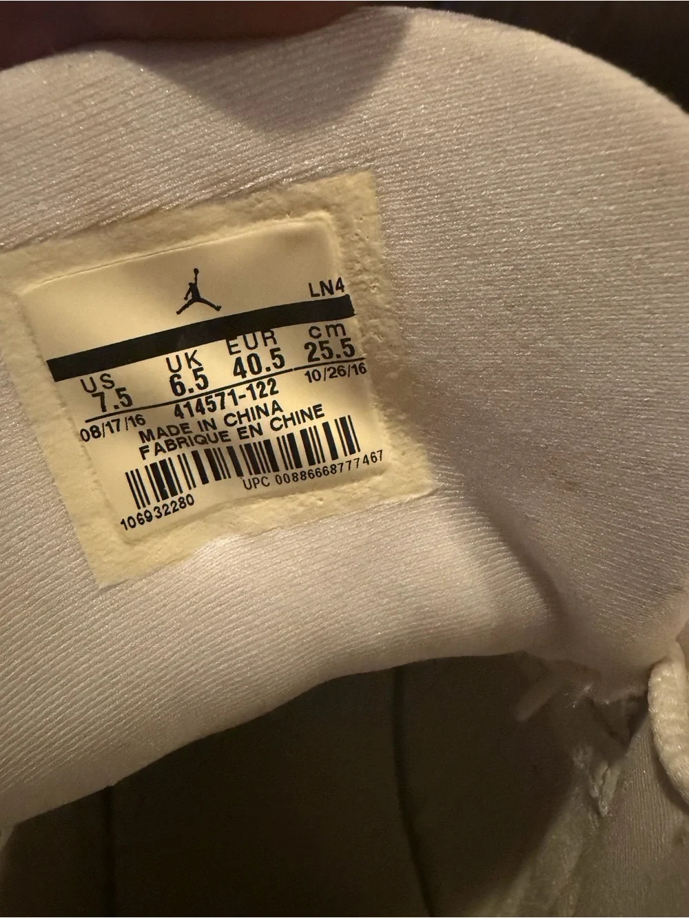 Jordan White Interior Labeled Sneaker